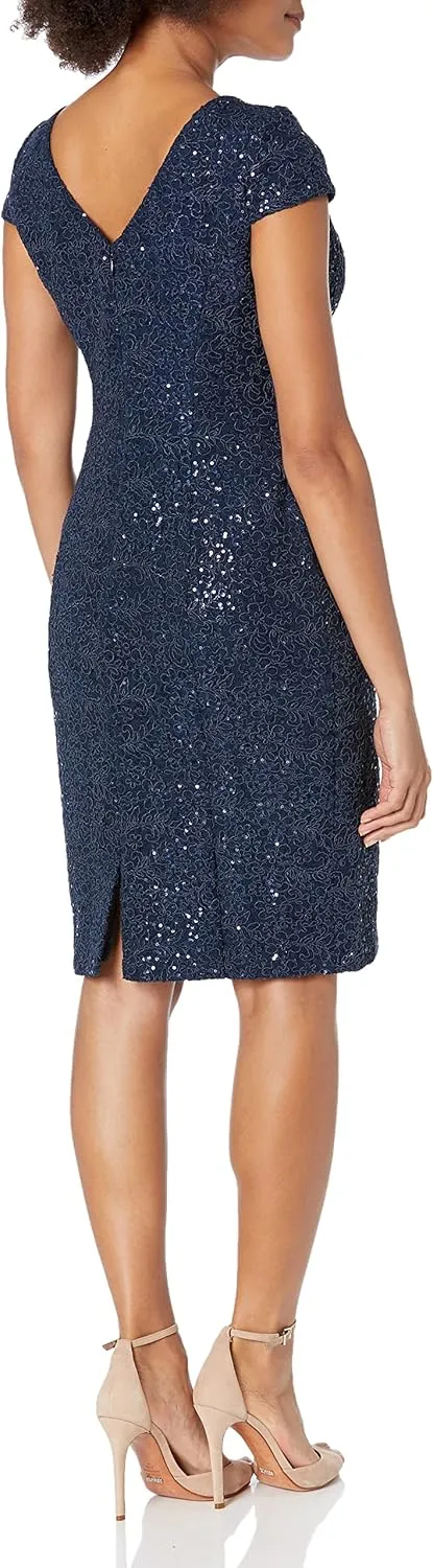 Alex Evenings Women's Knee Length V Neck Cocktail, Mother of The Bride Dress (Petite & Regular Sizes)