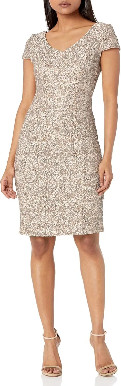 Alex Evenings Women's Knee Length V Neck Cocktail, Mother of The Bride Dress (Petite & Regular Sizes)