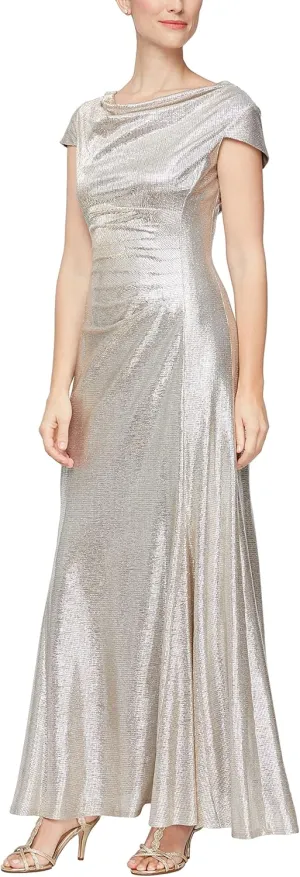 Alex Evenings Women's Long Cowl Neckline Mother of The Bride Dress, Formal Event Gown (Petite and Regular Sizes)
