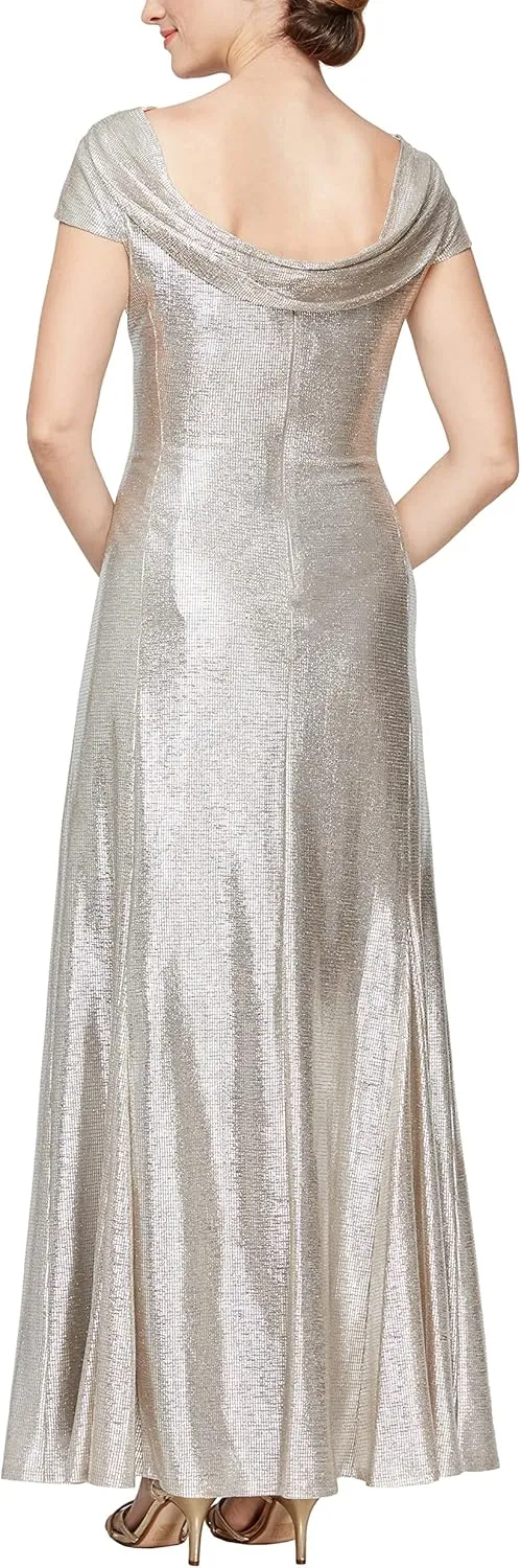 Alex Evenings Women's Long Cowl Neckline Mother of The Bride Dress, Formal Event Gown (Petite and Regular Sizes)