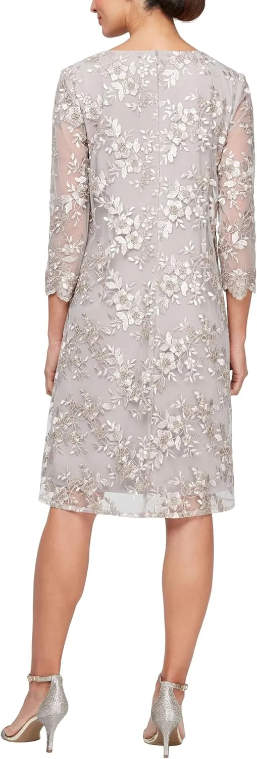 Alex Evenings Women's Midi Scoop Neck Shift Dress with Jacket (Petite and Regular)