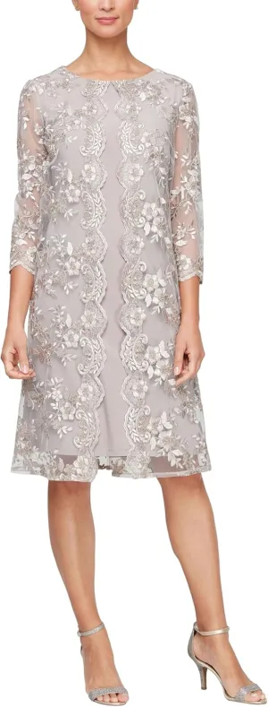 Alex Evenings Women's Midi Scoop Neck Shift Dress with Jacket (Petite and Regular)