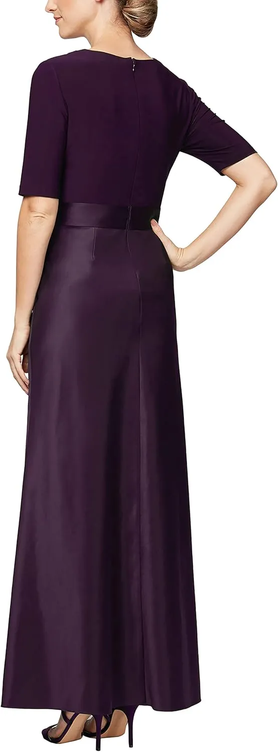 Alex Evenings Women's Satin Ballgown Formal Event Dress with Pockets and Tie Belt (Petite and Regular Sizes)