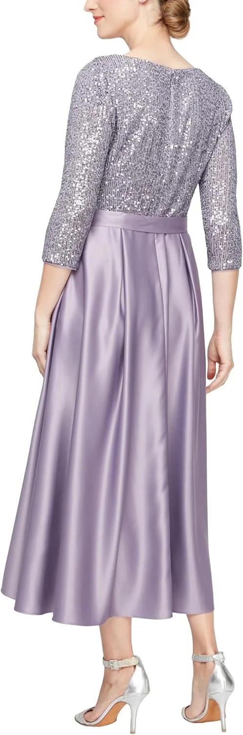 Alex Evenings Women's Satin Ballgown Formal Event Dress with Pockets and Tie Belt (Petite and Regular Sizes)