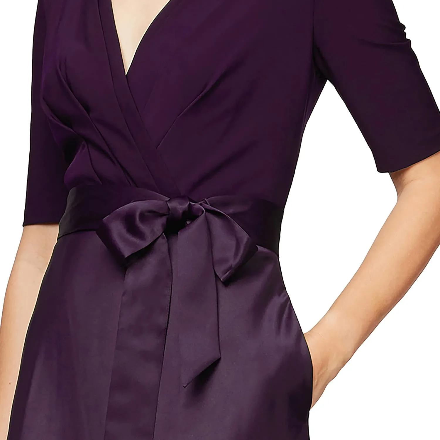 Alex Evenings Women's Satin Ballgown Formal Event Dress with Pockets and Tie Belt (Petite and Regular Sizes)