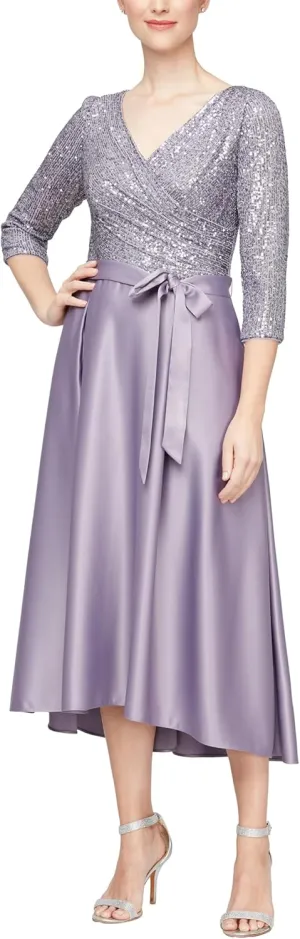 Alex Evenings Women's Satin Ballgown Formal Event Dress with Pockets and Tie Belt (Petite and Regular Sizes)