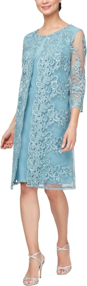 Alex Evenings Women's Short Embroidered Jacket Dress, Perfect for Wedding Guest, Formal Events (Petite and Regular Sizes)