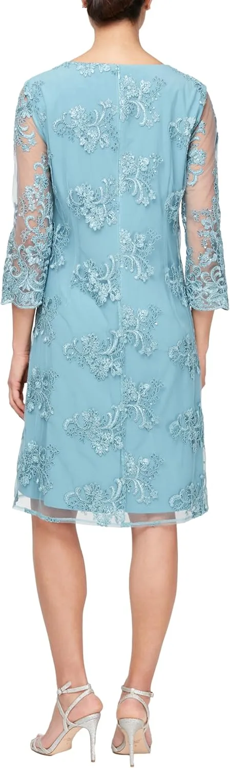 Alex Evenings Women's Short Embroidered Jacket Dress, Perfect for Wedding Guest, Formal Events (Petite and Regular Sizes)
