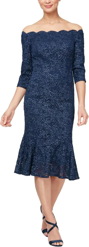 Alex Evenings Women's Short Off The Shoulder Lace Cocktail Dress, Formal Events, Wedding Guest, Mother of The Bride