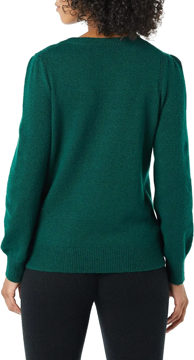 Amazon Essentials Women's Soft Touch Pleated Shoulder Crewneck Sweater