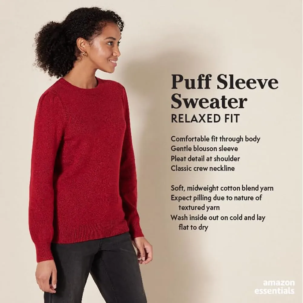 Amazon Essentials Women's Soft Touch Pleated Shoulder Crewneck Sweater