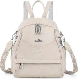 Angel Kiss Small Backpack Purse for Women,Soft Vegan Leather Roomy Backpacks,Designer Ladies Shoulder Backpack Fashion Handbag with Removable Strap,Beige