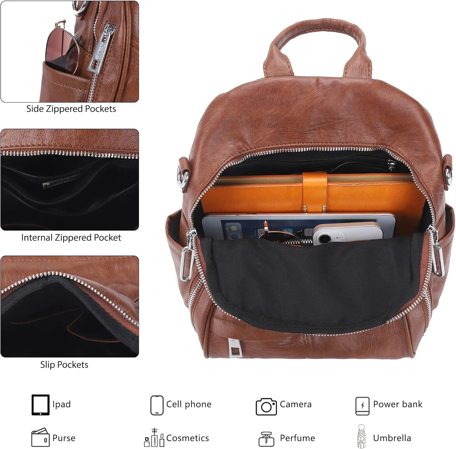 Angel Kiss Small Backpack Purse for Women,Soft Vegan Leather Roomy Backpacks,Designer Ladies Shoulder Backpack Fashion Handbag with Removable Strap,Brown