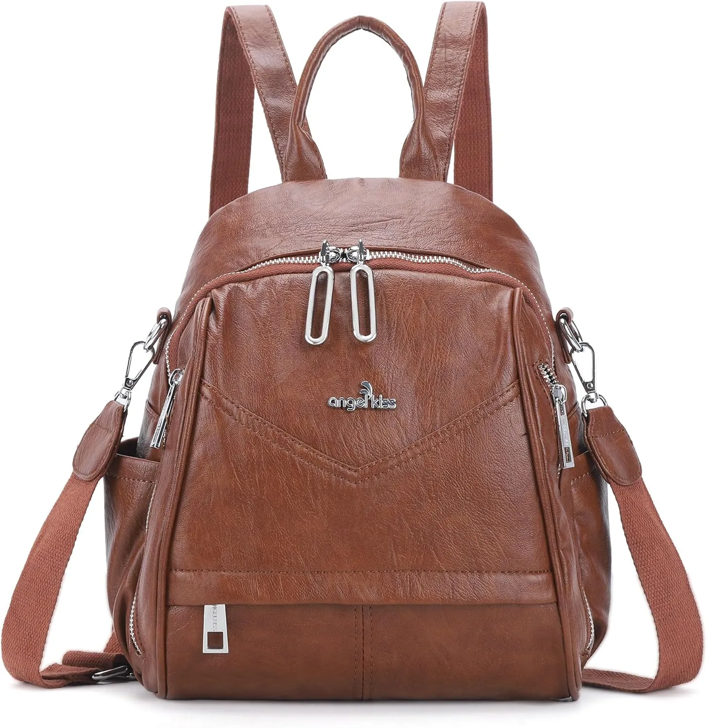 Angel Kiss Small Backpack Purse for Women,Soft Vegan Leather Roomy Backpacks,Designer Ladies Shoulder Backpack Fashion Handbag with Removable Strap,Brown