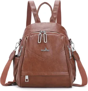 Angel Kiss Small Backpack Purse for Women,Soft Vegan Leather Roomy Backpacks,Designer Ladies Shoulder Backpack Fashion Handbag with Removable Strap,Brown