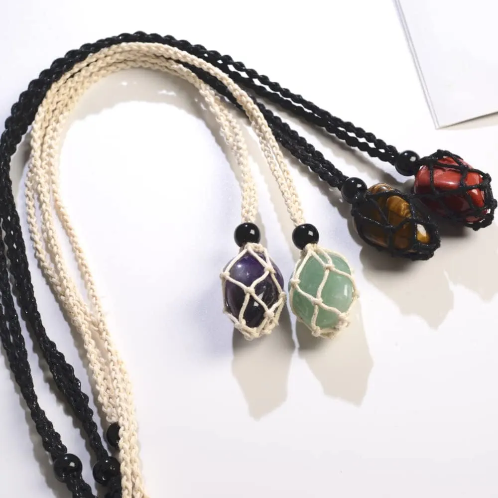 Anjiucc 12 PCS Crystal Cage Necklace Cord Empty Stone Holder Pendant Stone Replacement Hand-Woven Necklace Cord with Adjustable Length