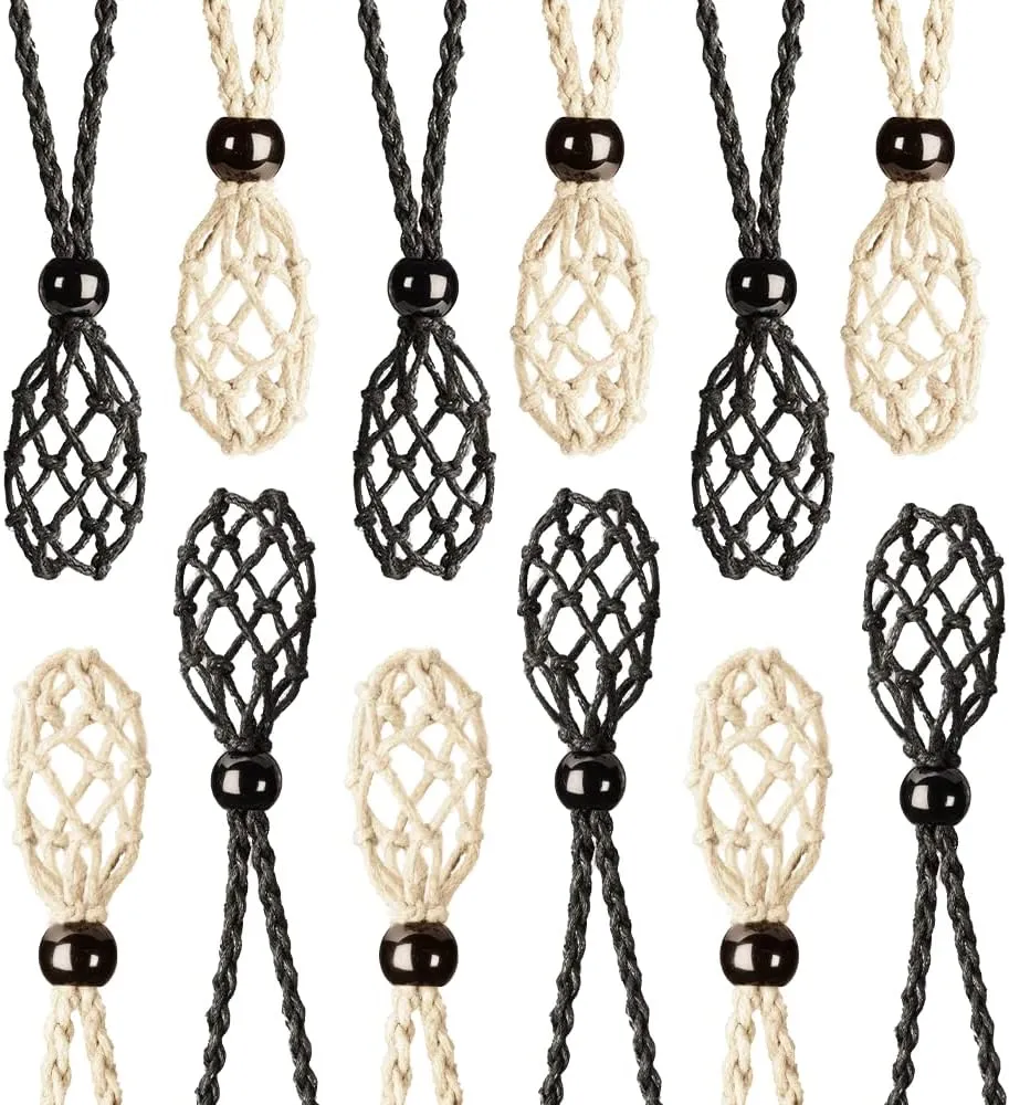 Anjiucc 12 PCS Crystal Cage Necklace Cord Empty Stone Holder Pendant Stone Replacement Hand-Woven Necklace Cord with Adjustable Length