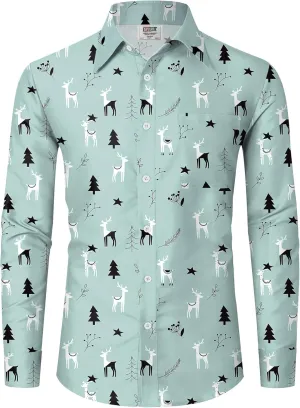 Arvilhill Men's Christmas Button Shirts Long Sleeve Ugly Xmas Shirts (S-3XL)