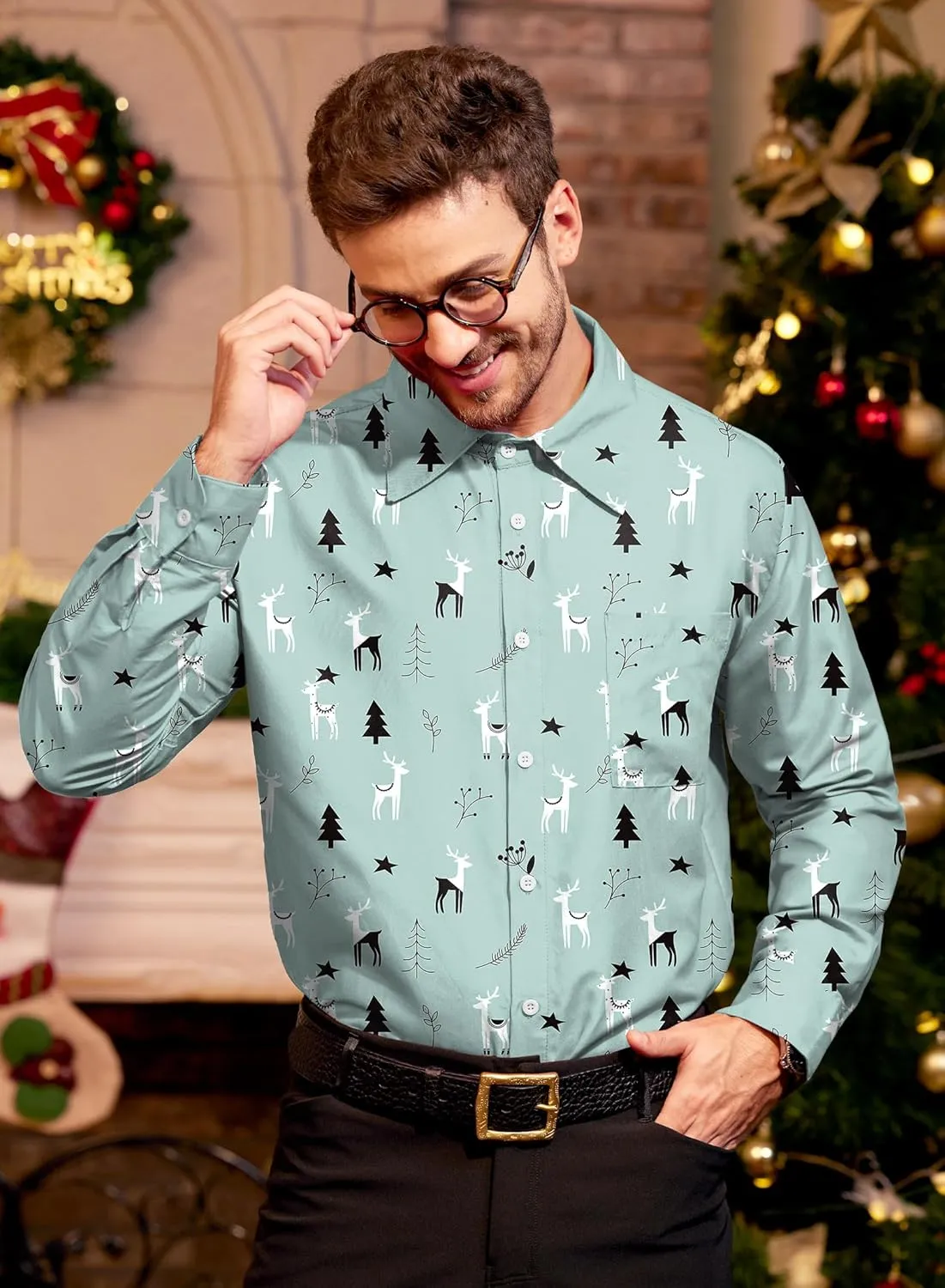 Arvilhill Men's Christmas Button Shirts Long Sleeve Ugly Xmas Shirts (S-3XL)