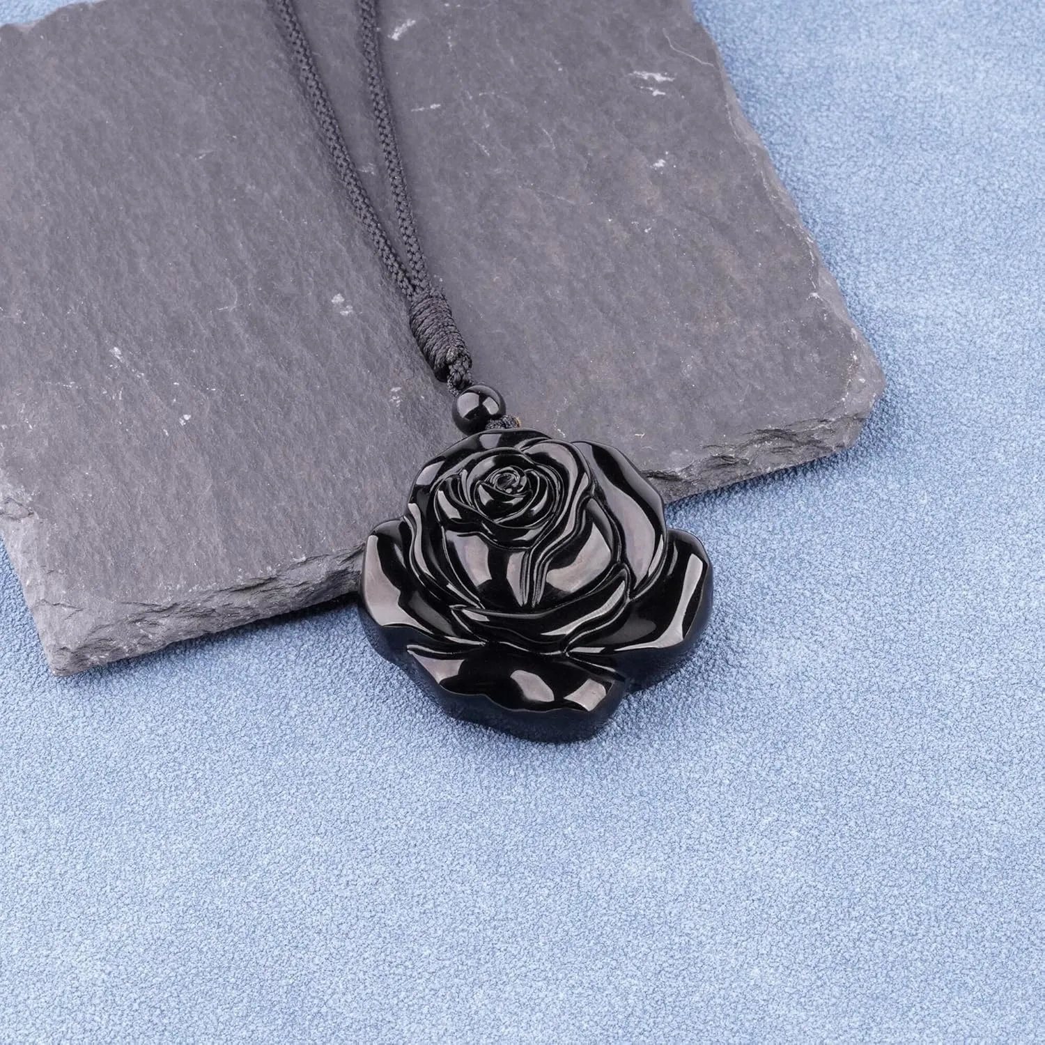 ASGIFT Black Obsidian Necklace Healing Crystal Stone Amulet Protection Pendant with Adjustable Rope Necklace Birthday Christmas Gift for Men Women