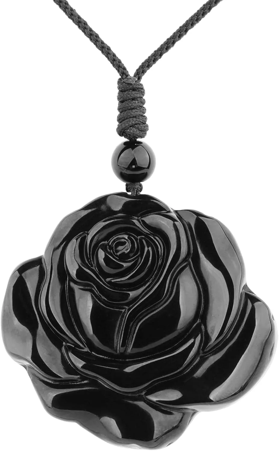 ASGIFT Black Obsidian Necklace Healing Crystal Stone Amulet Protection Pendant with Adjustable Rope Necklace Birthday Christmas Gift for Men Women