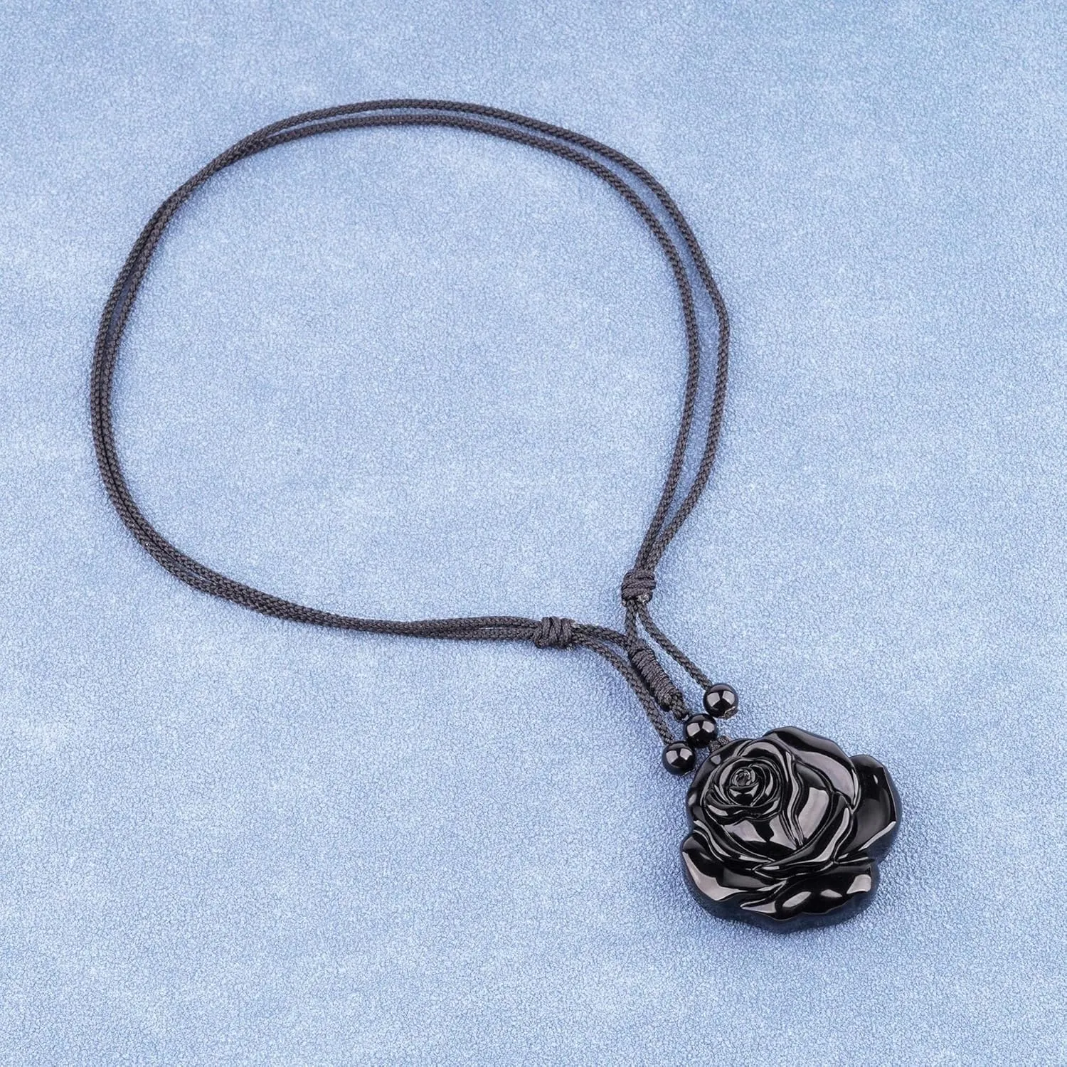 ASGIFT Black Obsidian Necklace Healing Crystal Stone Amulet Protection Pendant with Adjustable Rope Necklace Birthday Christmas Gift for Men Women
