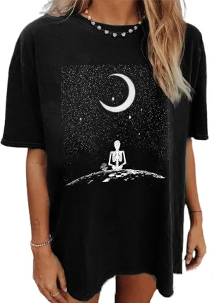 Avanova Women Graphic Letter Print Oversized T Shirt Short Sleeve Casual Summer Loose Fit Tee Top