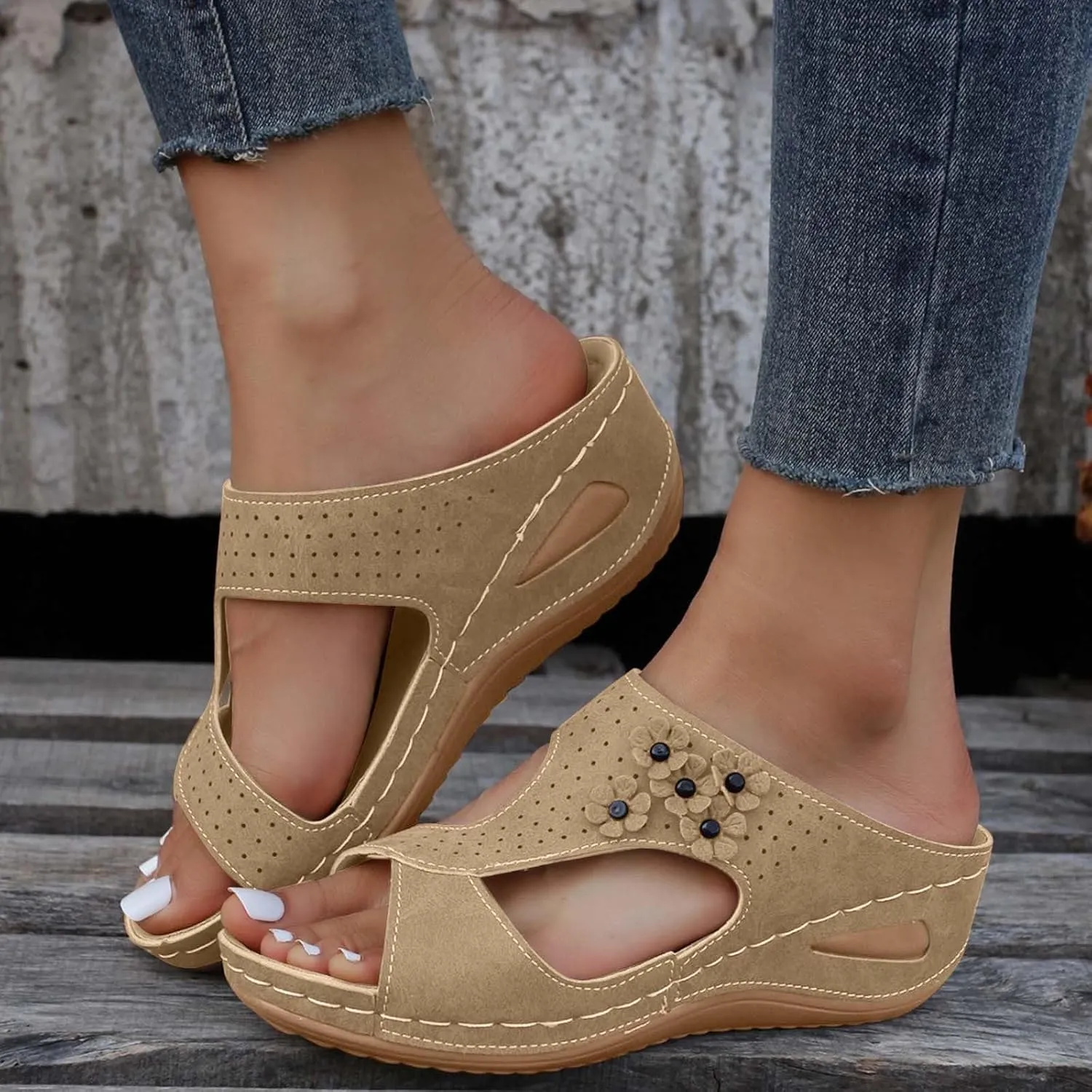 Avylays Orthopedic Sandals for Women, Women Walking Sandals with Arch Support Wedge Sandals Comfortable Beach Sandals