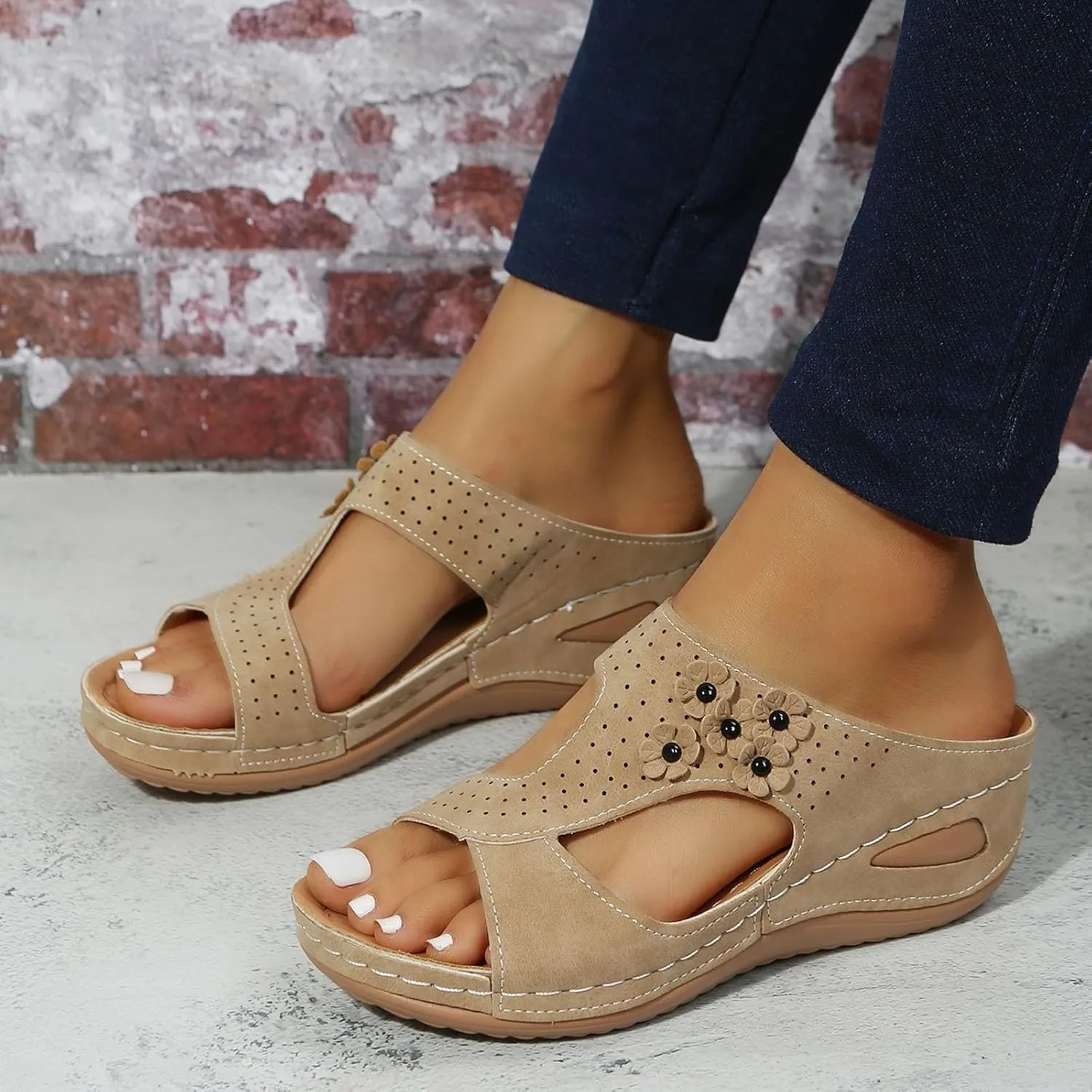 Avylays Orthopedic Sandals for Women, Women Walking Sandals with Arch Support Wedge Sandals Comfortable Beach Sandals