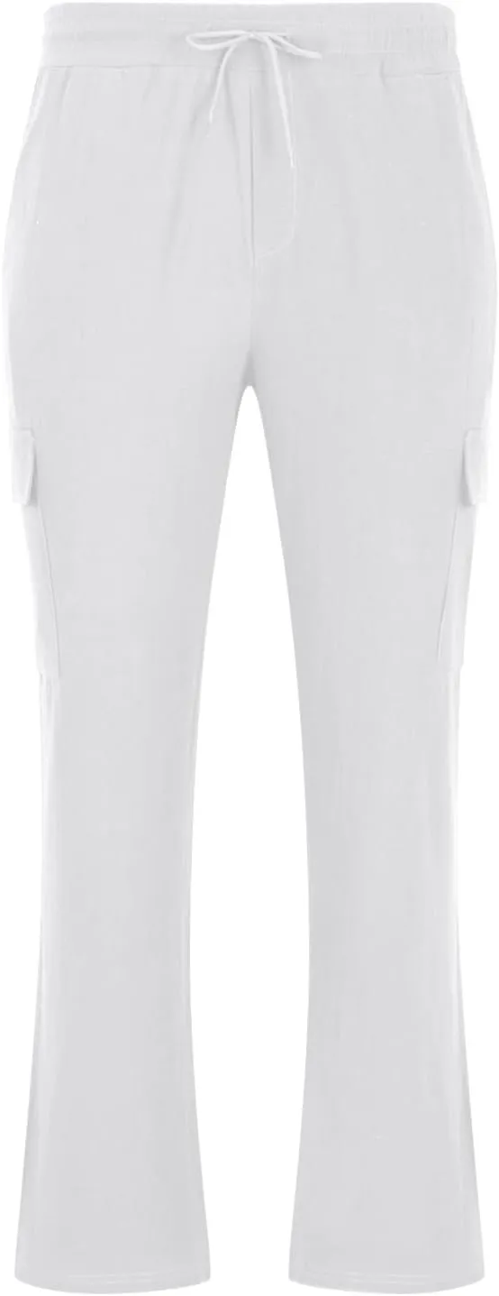 Aymnlox Mens Casual Chino Pants Solid Fall Athletic Workout Drawstring Trousers Baggy Wide Leg Straight Fit Pants with Pocket