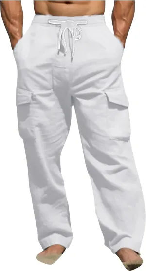Aymnlox Mens Casual Chino Pants Solid Fall Athletic Workout Drawstring Trousers Baggy Wide Leg Straight Fit Pants with Pocket