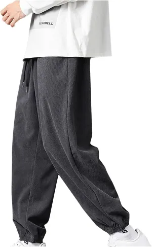 Aymnlox Mens Casual Jogger Pants Lightweight Outdoor Hiking Corduroy Pants Tapered Slim Fit Workout Gym Trousers with Pockets