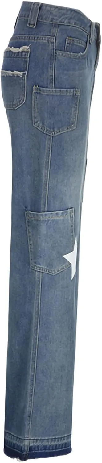 Baggy Jeans for Women High Waist Streetwear Jeans Vintage Wide Leg Straight Denim Pants Womens Casual Trousers