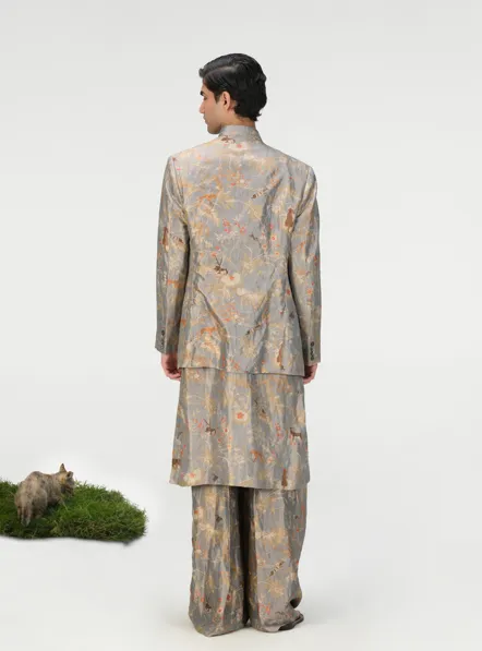Bandhgala Silk Brocade Monsoon Cloud