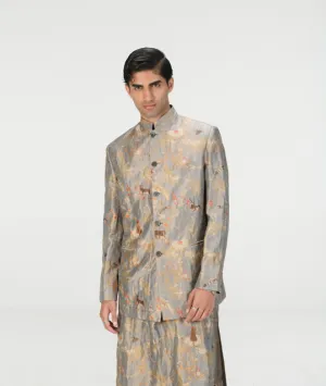 Bandhgala Silk Brocade Monsoon Cloud