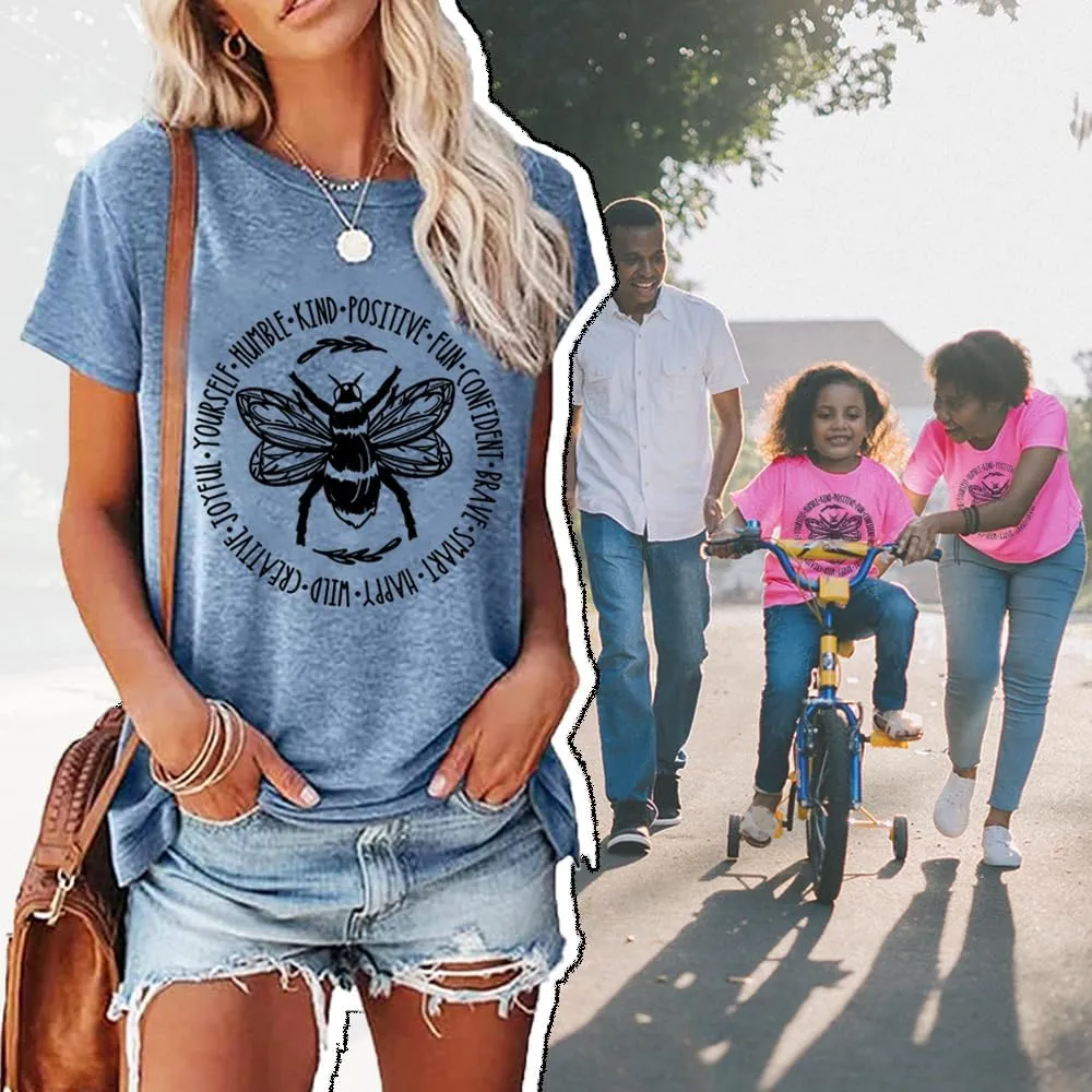 Bee Kind Shirt Womens Graphic Tshirts Funny Inspirational Teacher Shirt Novelty Casual Short Sleeve Tee Top