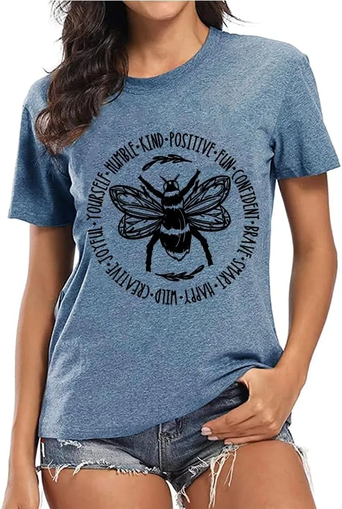 Bee Kind Shirt Womens Graphic Tshirts Funny Inspirational Teacher Shirt Novelty Casual Short Sleeve Tee Top