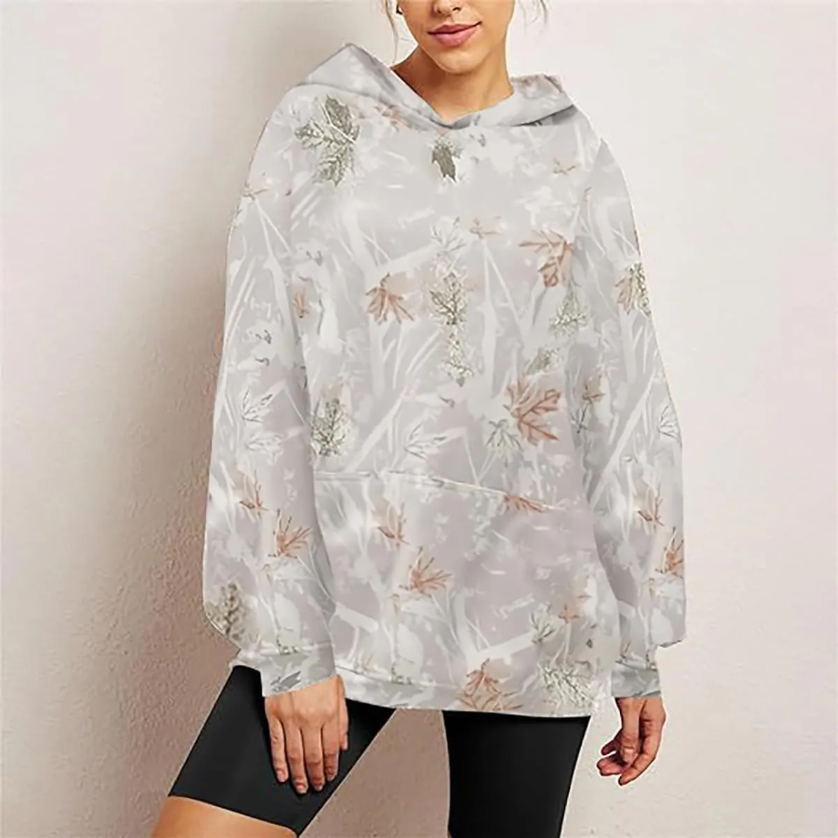 Bengbobar Camo Hoodie Womens Fleece Oversized Light Camo Hoodies Maple-Leaf Long Sleeve Sweatshirt Fall Pullover with Pocket