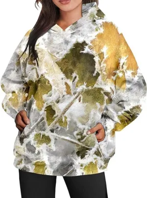 Bengbobar Camo Hoodie Womens Fleece Oversized Light Camo Hoodies Maple-Leaf Long Sleeve Sweatshirt Fall Pullover with Pocket