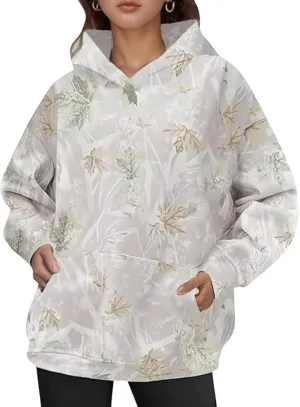Bengbobar Camo Hoodie Womens Fleece Oversized Light Camo Hoodies Maple-Leaf Long Sleeve Sweatshirt Fall Pullover with Pocket