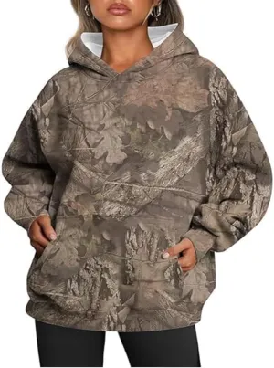 Bengbobar Camo Hoodie Womens Fleece Oversized Light Camo Hoodies Maple-Leaf Long Sleeve Sweatshirt Fall Pullover with Pocket
