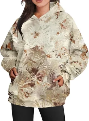Bengbobar Camo Hoodie Womens Fleece Oversized Light Camo Hoodies Maple-Leaf Long Sleeve Sweatshirt Fall Pullover with Pocket