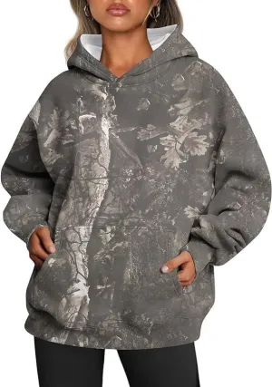 Bengbobar Camo Hoodie Womens Fleece Oversized Light Camo Hoodies Maple-Leaf Long Sleeve Sweatshirt Fall Pullover with Pocket