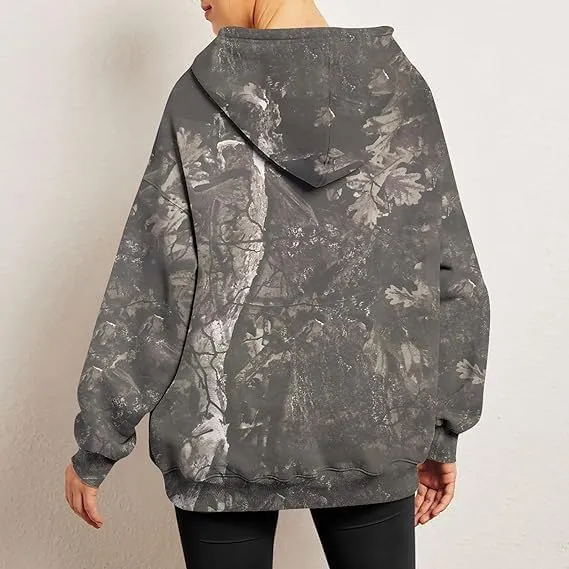 Bengbobar Camo Hoodie Womens Fleece Oversized Light Camo Hoodies Maple-Leaf Long Sleeve Sweatshirt Fall Pullover with Pocket
