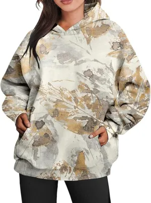 Bengbobar Camo Hoodie Womens Fleece Oversized Light Camo Hoodies Maple-Leaf Long Sleeve Sweatshirt Fall Pullover with Pocket