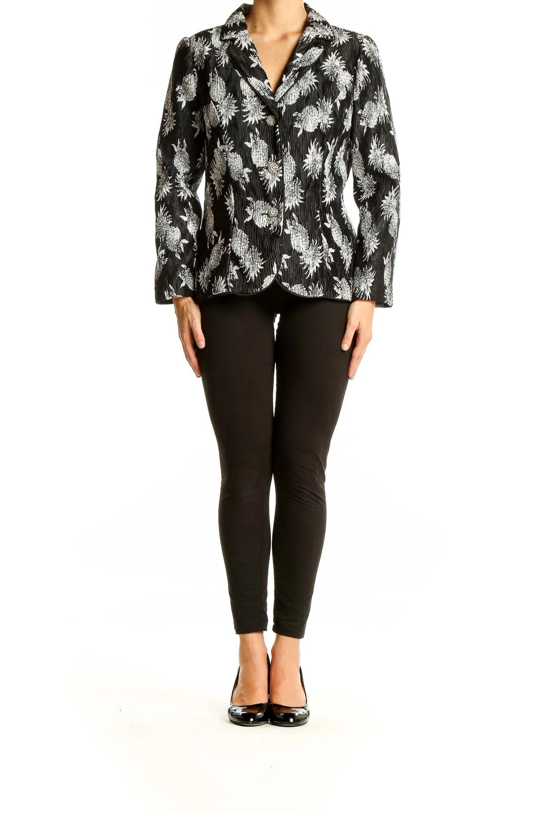 Black and White Floral Textured Blazer