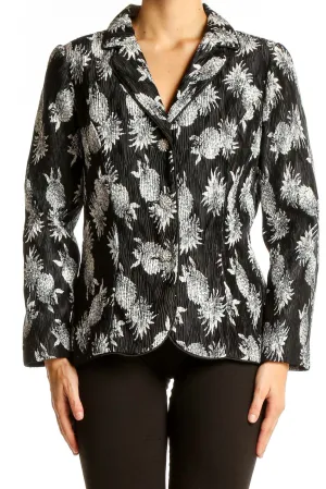 Black and White Floral Textured Blazer