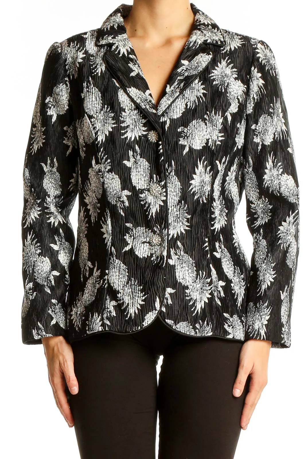 Black and White Floral Textured Blazer