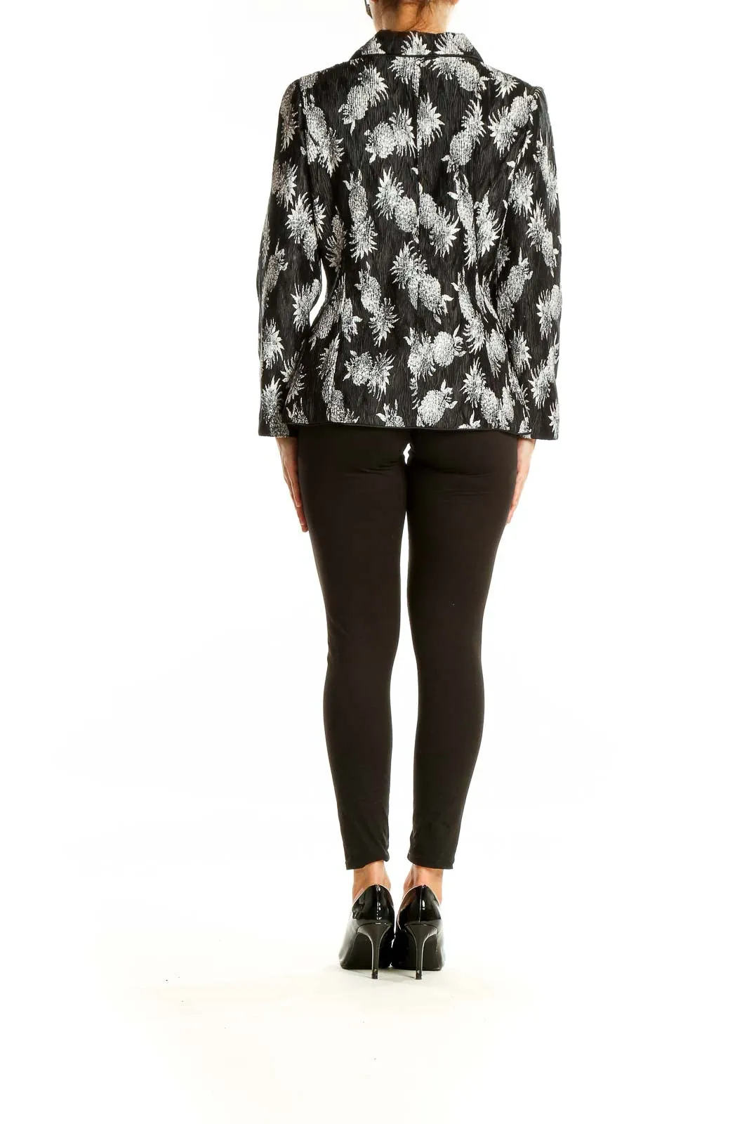 Black and White Floral Textured Blazer