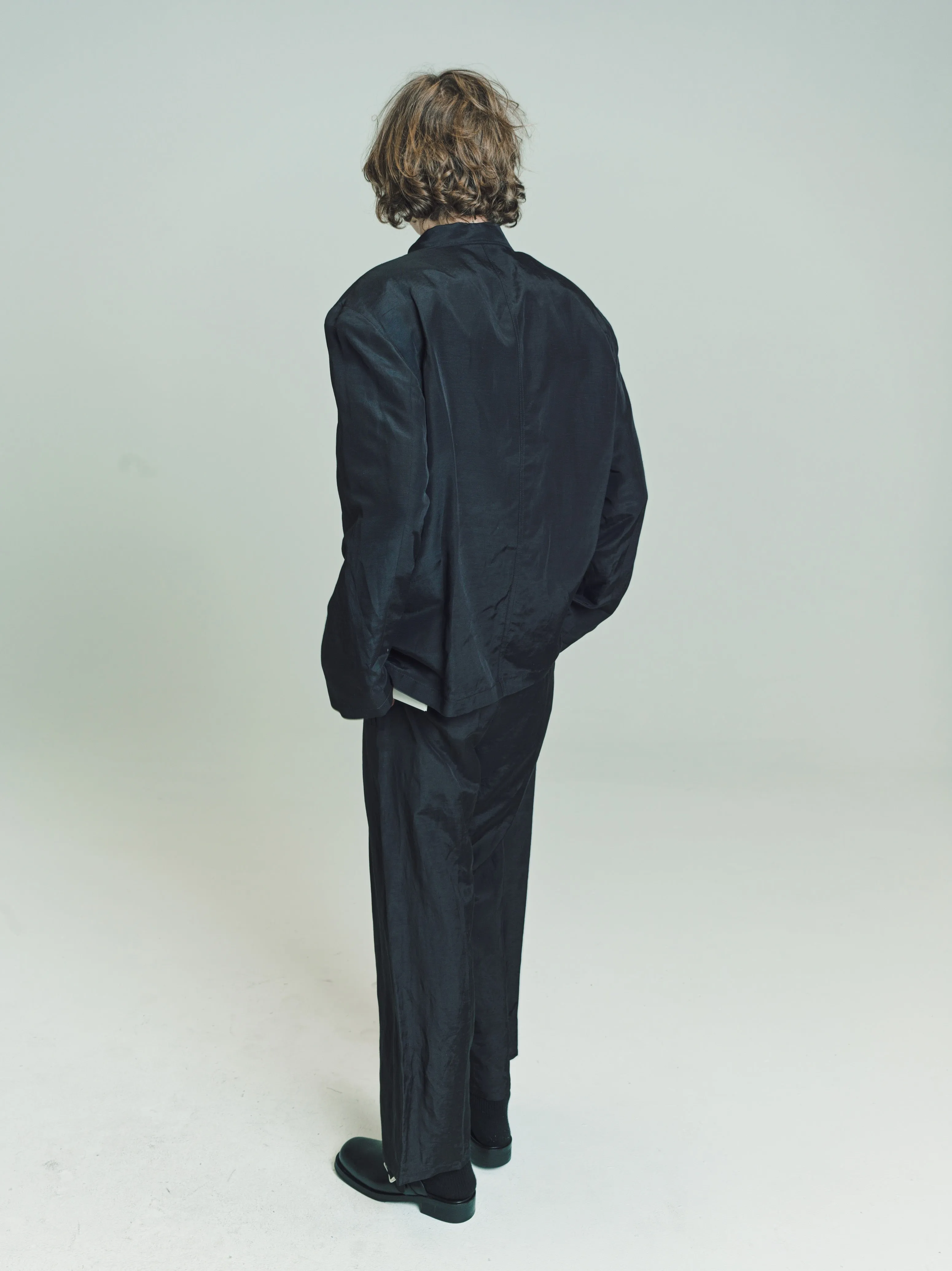 Black Linen & Viscose Short Jacket